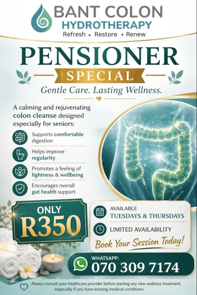 Pensioner Special promotional flyer for Bant Colon Hydrotherapy